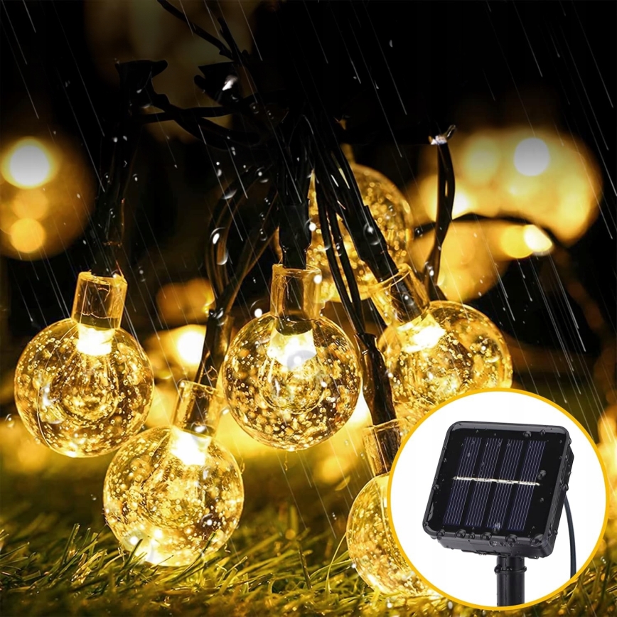 LED decoratiesnoer op zonne-energie, 30×LED, 8 functies, 500 mAh, 6,5 m, IP67, warm wit
