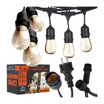 LED decoratieve buitenlichtsnoer 15xE27/1W/230V 15,94 m IP44 zwart