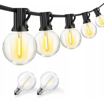 LED dimbare decoratieve lichtslinger voor buiten 25xE12/1W/24/230V 17,5 m IP65 zwart + afstandsbediening