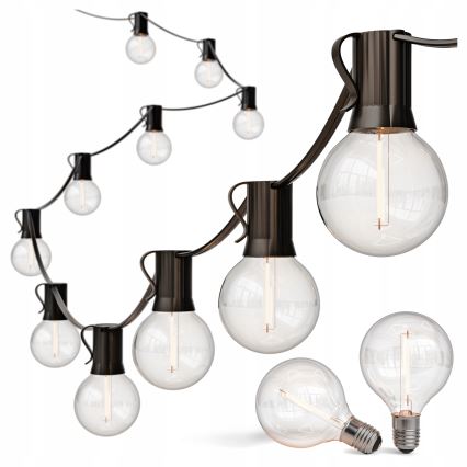 LED dimbare decoratieve lichtslinger voor buiten 25xE12/1W/24/230V 17,5 m IP65 zwart + afstandsbediening
