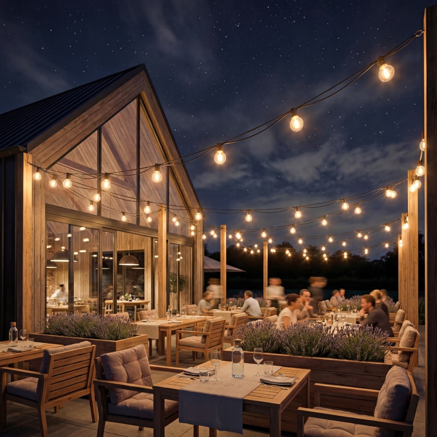 Dimbaar LED buiten decoratief lichtsnoer 36xE12/1W/24/230V 22,35 m IP65 zwart + afstandsbediening