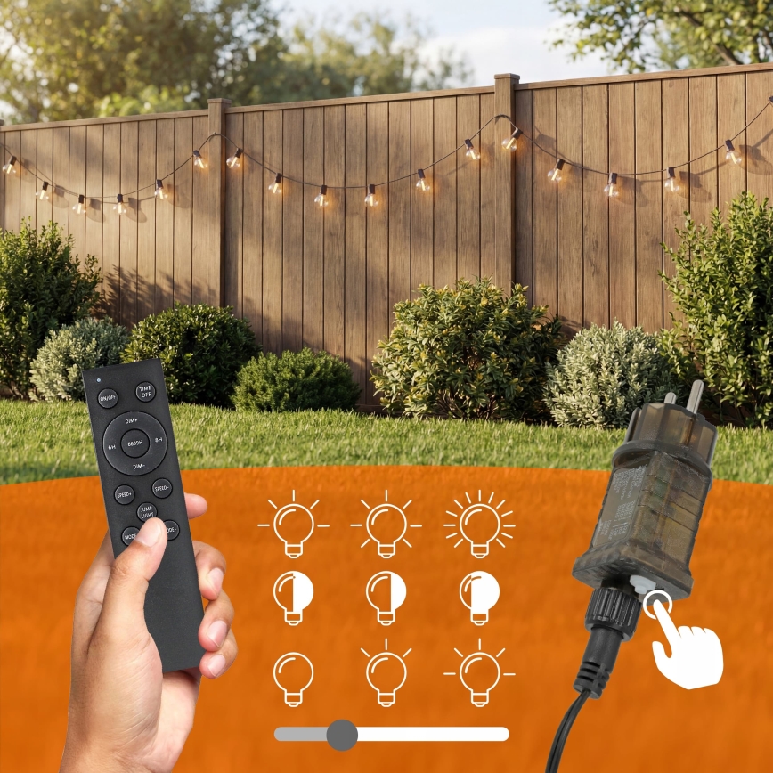 Dimbaar LED buiten decoratief lichtsnoer 36xE12/1W/24/230V 22,35 m IP65 zwart + afstandsbediening