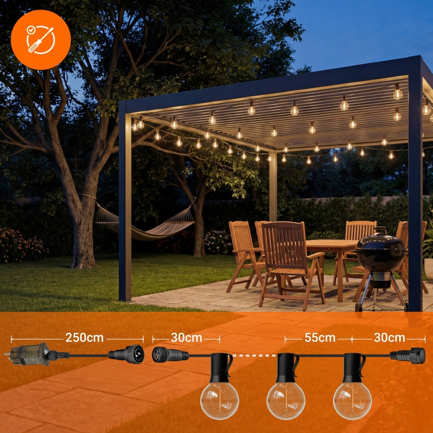Dimbaar LED buiten decoratief lichtsnoer 36xE12/1W/24/230V 22,35 m IP65 zwart + afstandsbediening