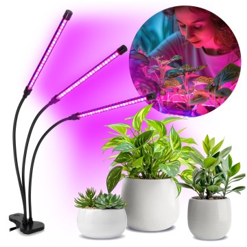 LED Dimbaar flexible tafellamp met clip voor het kweken van planten VITARO 3xLED/10W/230V zwart