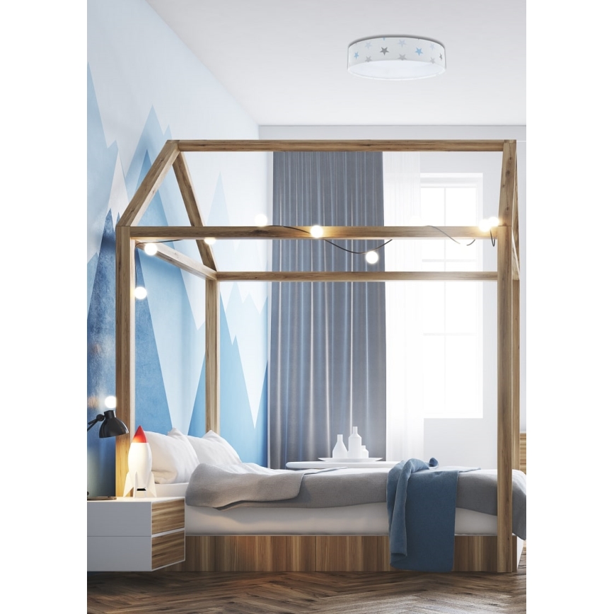 LED Dimbare Kinderplafondlamp SMART GALAXY KIDS LED/24W/230V 3000-6500K sterretjes wit/grijs/blauw + afstandsbediening