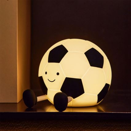 LED Dimbaar kinder aanraken lamp FOOTBALL LED/2W/5V USB 1200 mAh wit/zwart