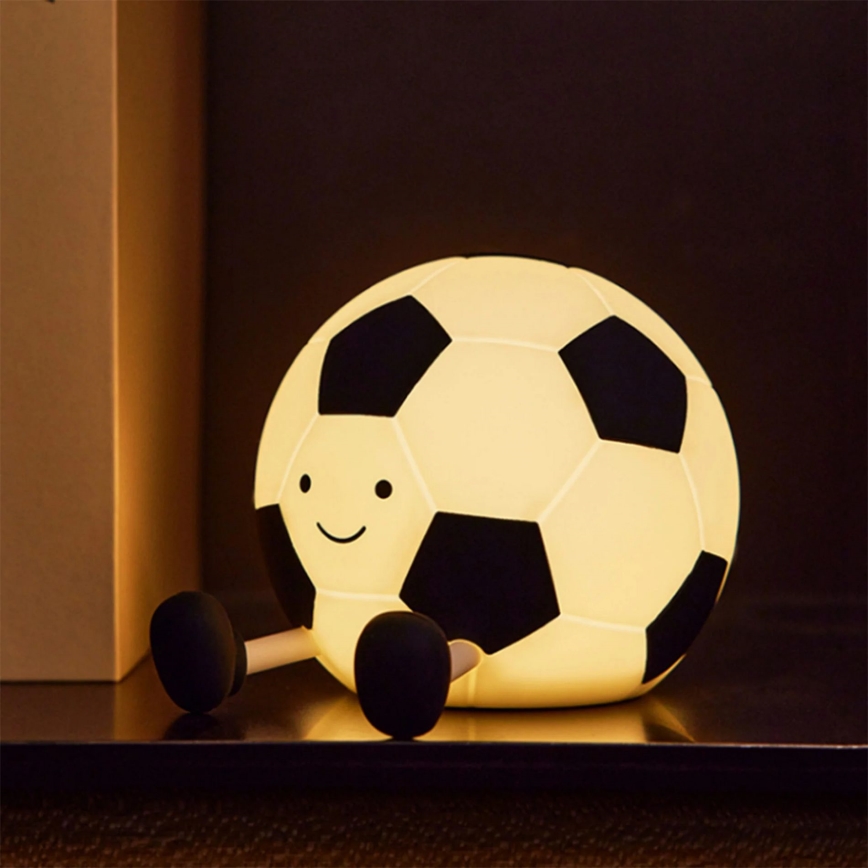 LED Dimbaar kinder aanraken lamp FOOTBALL LED/2W/5V USB 1200 mAh wit/zwart