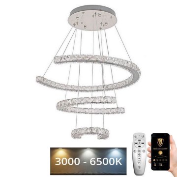 LED Dimbaar kristal Hanglamp aan een touw LED/100W/230V 3000-6500K zilver + afstandsbediening