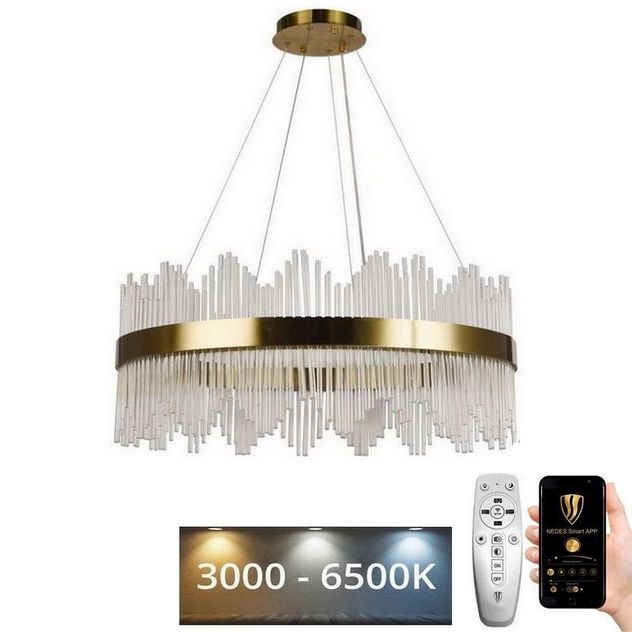 LED Dimbaar kristal Hanglamp aan een touw LED/110W/230V 3000-6500K goud + afstandsbediening