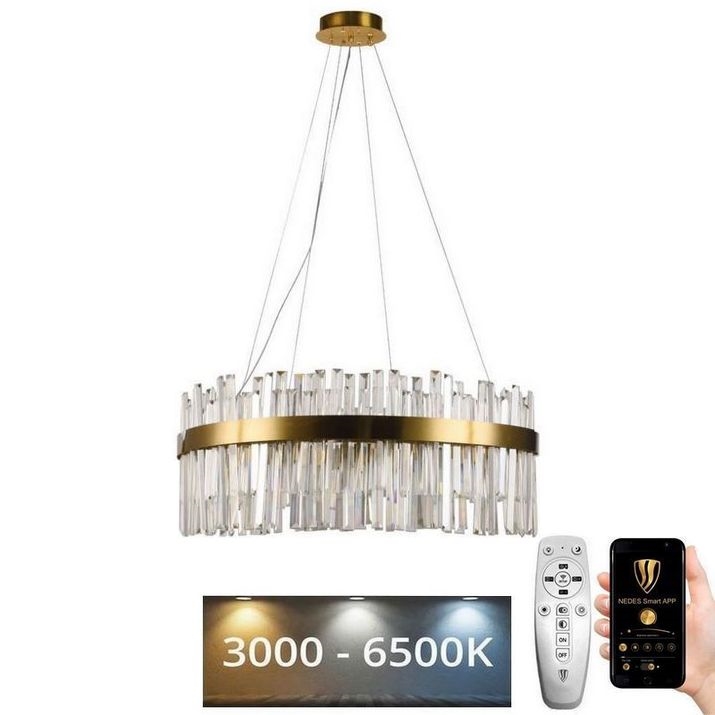 LED Dimbaar kristal Hanglamp aan een touw LED/110W/230V 3000-6500K goud + afstandsbediening