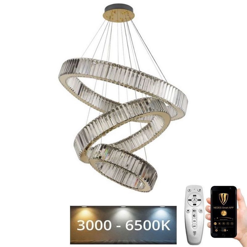 LED Dimbaar kristal Hanglamp aan een touw LED/115W/230V 3000-6500K chroom/goud + afstandsbediening