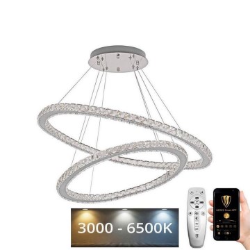 LED Dimbaar kristal Hanglamp aan een touw LED/160W/230V 3000-6500K zilver + afstandsbediening
