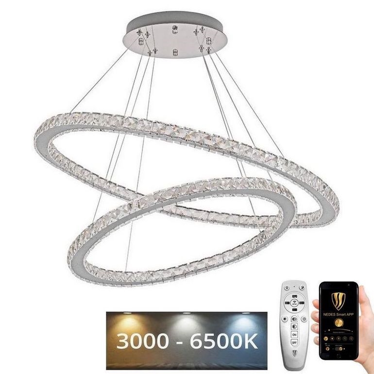 LED Dimbaar kristal Hanglamp aan een touw LED/160W/230V 3000-6500K zilver + afstandsbediening