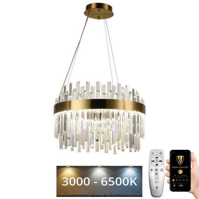 LED Dimbaar kristal Hanglamp aan een touw LED/70W/230V 3000-6500K goud + afstandsbediening