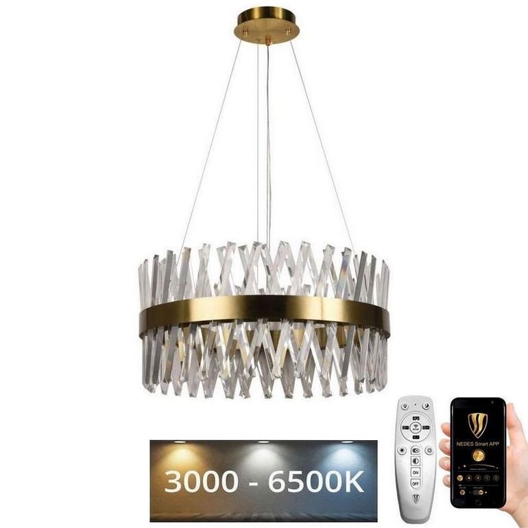 LED Dimbaar kristal Hanglamp aan een touw LED/80W/230V 3000-6500K goud + afstandsbediening