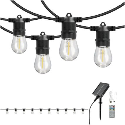 LED-dimbare op zonne-energie decoratieve lichtsnoer STARLIGHT NEO 10xE27/3,7V 2700K IP54 1200 mAh 11,5m + afstandsbediening