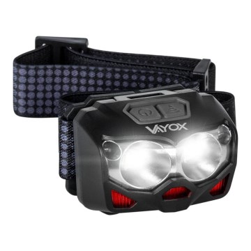 LED Dimbaar oplaadbaar hoofdlamp met sensor en rood licht 2xLED/5W/5V/3xAAA IP65 500 glanzend 1200 mAh