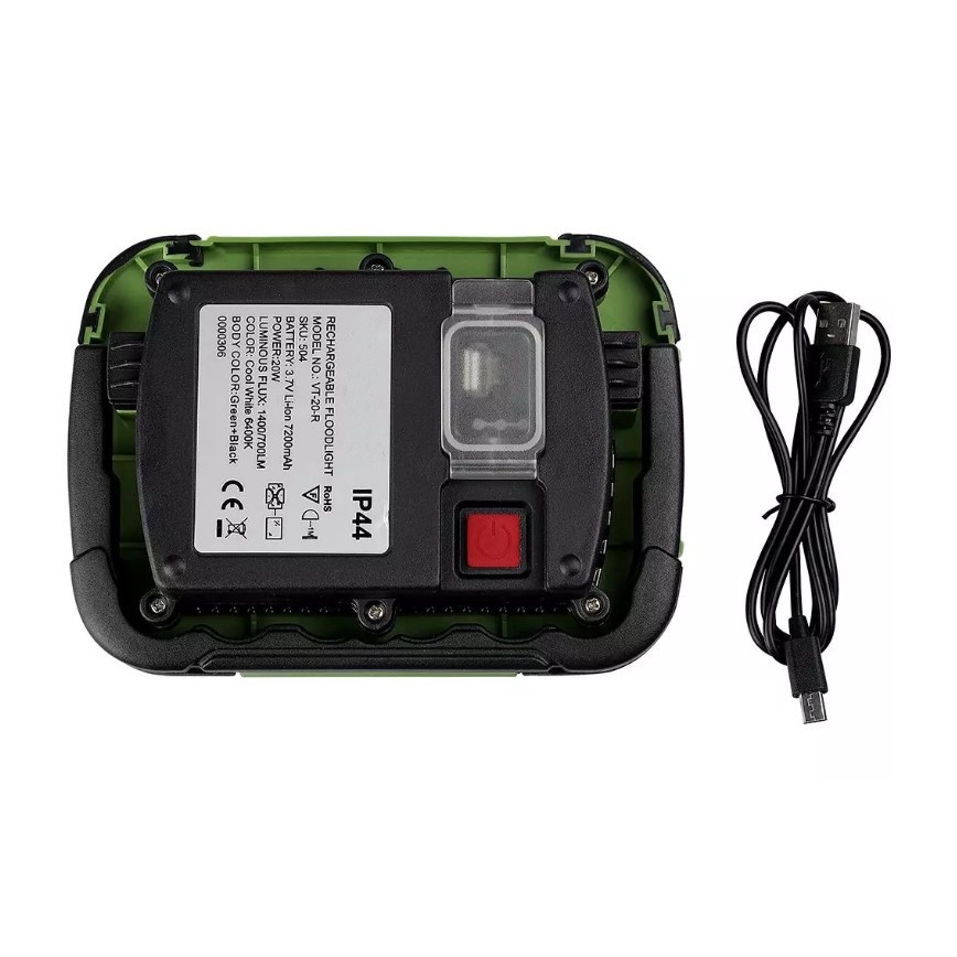 LED Dimbaar oplaadbaar Schijnwerper SAMSUNG CHIP + Functie SOS LED/20W/3,7V/USB IP44 4000K 7200 mAh groen