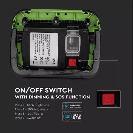 LED Dimbaar oplaadbaar Schijnwerper SAMSUNG CHIP + Functie SOS LED/20W/3,7V/USB IP44 4000K 7200 mAh groen