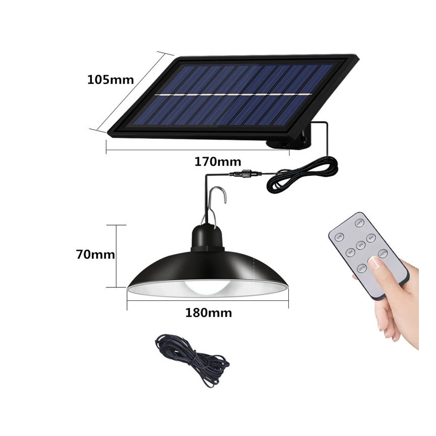 LED Dimbaar zonne- Hanglamp aan een touw LED/1,8W/3,7V IP44 6500K 1600 mAh + afstandsbediening
