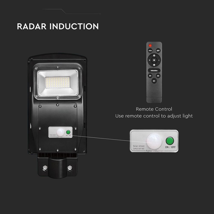 LED Dimbare zonne-straatlantaarn met bewegings- en schemersensor LED/6W/3,2V 6000K IP65 5000 mAh zwart + afstandsbediening