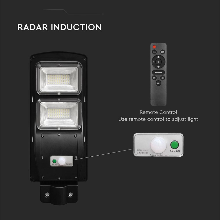 LED Dimbare zonne-straatlantaarn met bewegings- en schemersensor LED/8W/3,2V 6000K IP65 9000 mAh zwart + afstandsbediening
