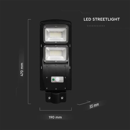 LED Dimbare zonne-straatlantaarn met bewegings- en schemersensor LED/8W/3,2V 6000K IP65 9000 mAh zwart + afstandsbediening