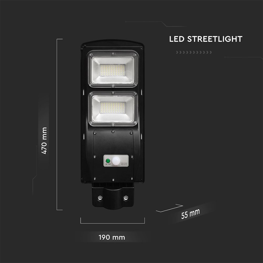 LED Dimbare zonne-straatlantaarn met bewegings- en schemersensor LED/8W/3,2V 6000K IP65 9000 mAh zwart + afstandsbediening
