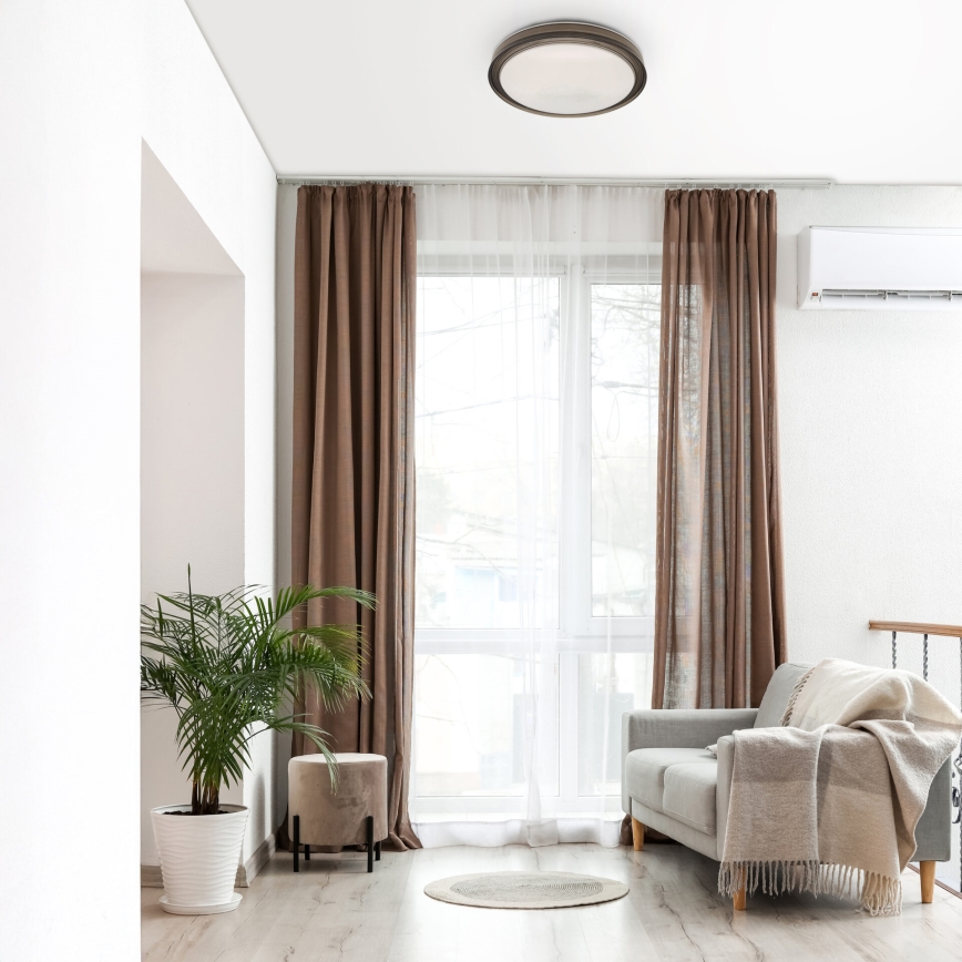 LED Dimbare badkamer plafondverlichting HALINA LED/48W/230V 3000-6000K diameter 38 cm IP44 zwart + afstandsbediening