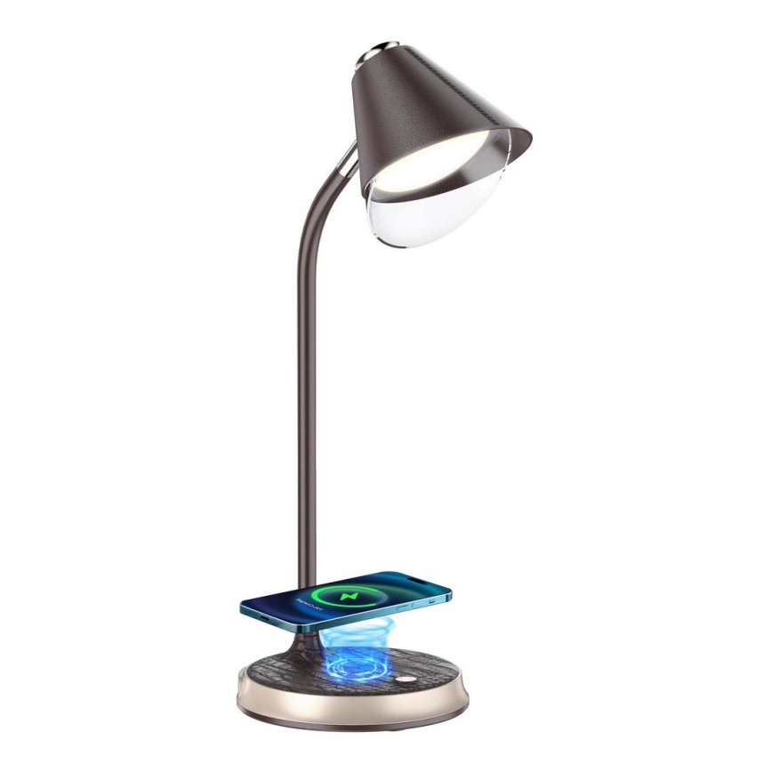 LED Dimbare bureaulamp met draadloos opladen FINCH LED/9W/12/230V bruin/goud