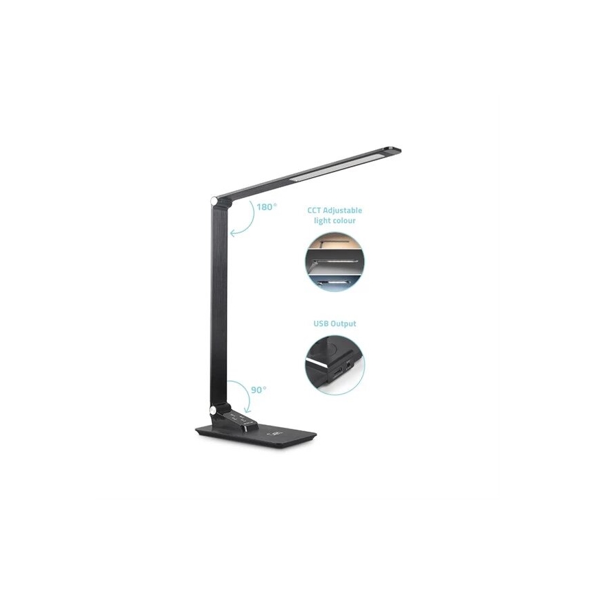 LED dimbare bureaulamp met USB LED/7W/230V 3000K/4000K/5500K zwart