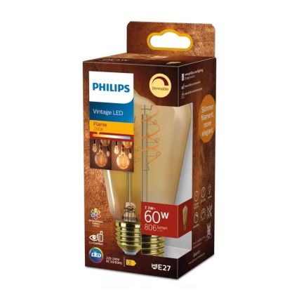 LED dimbare gloeilamp VINTAGE Philips ST64 E27/7,3W/230V 2200K CRI 90