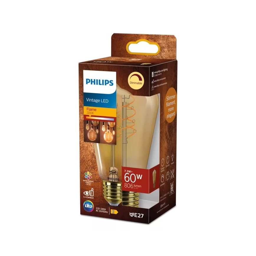 LED dimbare gloeilamp VINTAGE Philips ST64 E27/7,3W/230V 2200K CRI 90