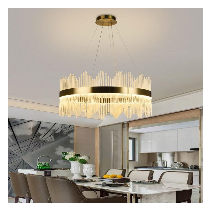 LED dimbare kristallen hanglamp aan kabel LED/110W/230V 3000-6500K goud + afstandsbediening