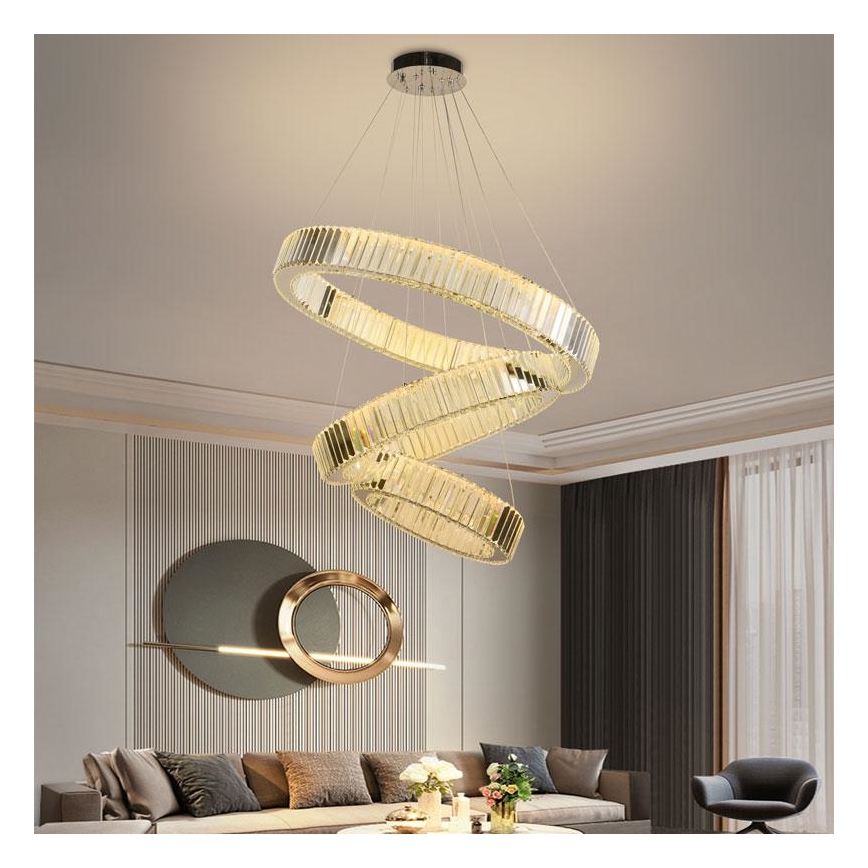 LED dimbare kristallen hanglamp aan kabel LED/115W/230V 3000-6500K glanzend chroom + afstandsbediening