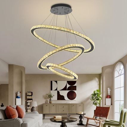 LED dimbare kristallen hanglamp aan kabel LED/210W/230V 3000-6500K zilver + afstandsbediening