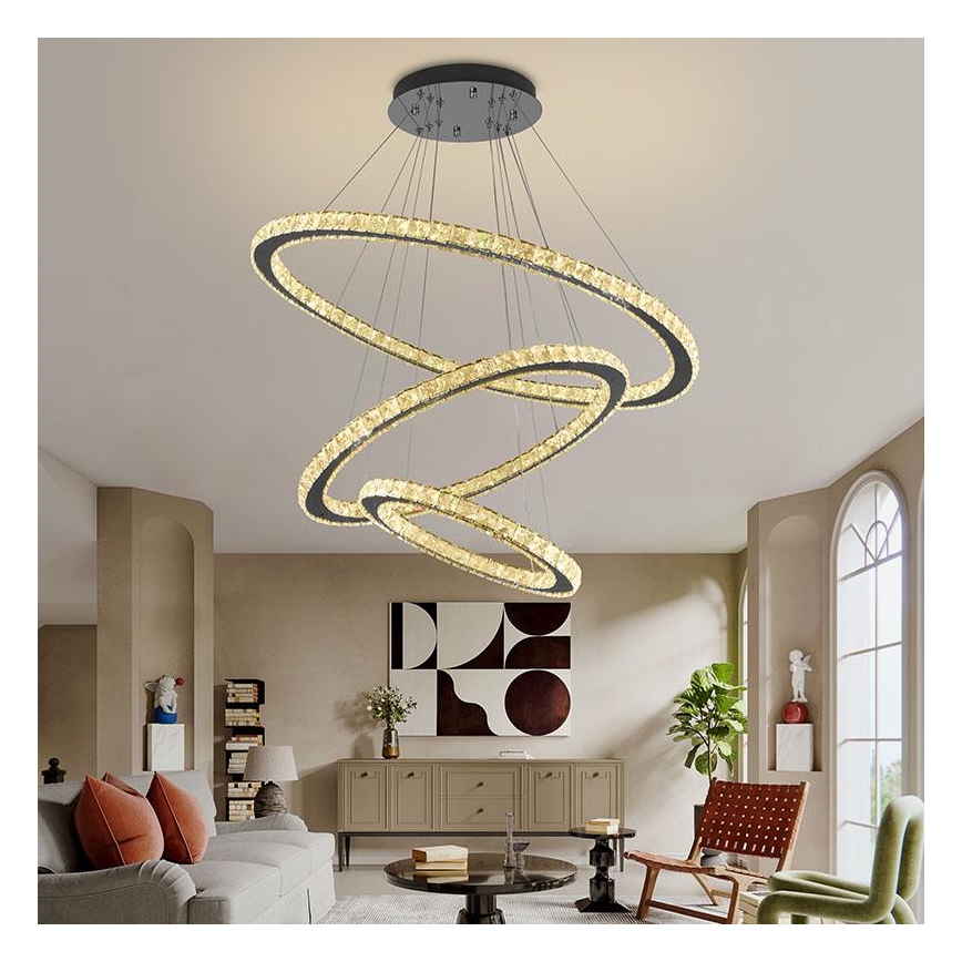 LED dimbare kristallen hanglamp aan kabel LED/210W/230V 3000-6500K zilver + afstandsbediening