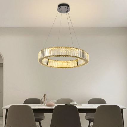 LED dimbare kristallen hanglamp aan kabel LED/40W/230V 3000-6500K glanzend chroom + afstandsbediening