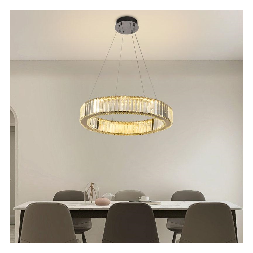 LED dimbare kristallen hanglamp aan kabel LED/40W/230V 3000-6500K glanzend chroom + afstandsbediening