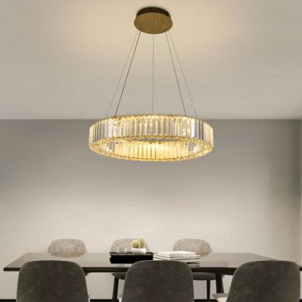 LED dimbare kristallen hanglamp aan kabel LED/40W/230V 3000-6500K chroom/goud + afstandsbediening