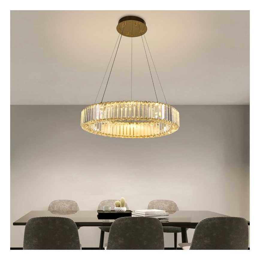 LED dimbare kristallen hanglamp aan kabel LED/40W/230V 3000-6500K chroom/goud + afstandsbediening