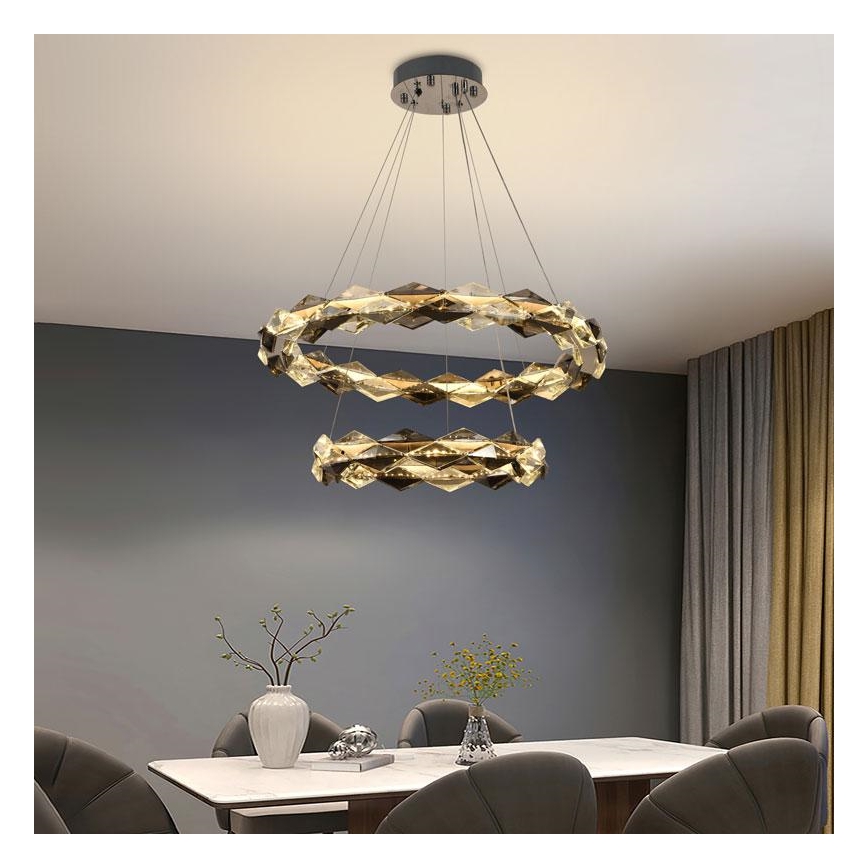 LED dimbare kristallen hanglamp aan kabel LED/65W/230V 3000-6500K glanzend chroom + afstandsbediening
