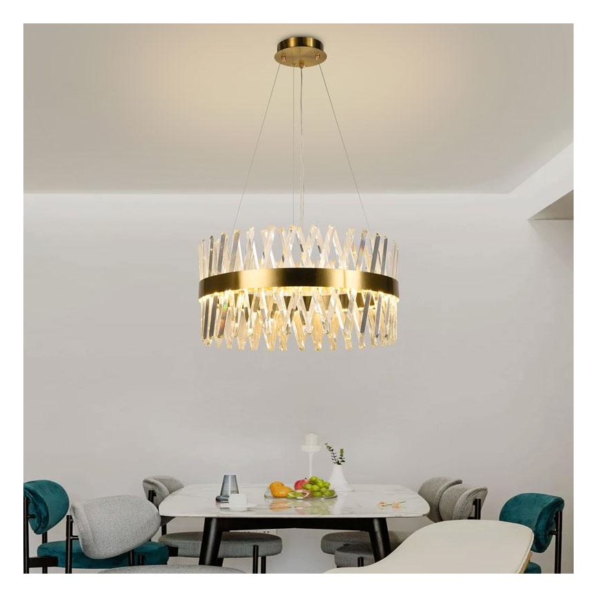 LED dimbare kristallen hanglamp aan kabel LED/80W/230V 3000-6500K goud + afstandsbediening