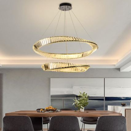LED dimbare kristallen hanglamp aan kabel LED/90W/230V 3000-6500K glanzend chroom + afstandsbediening