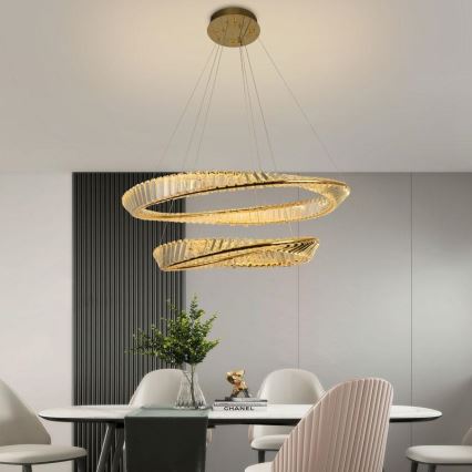 LED dimbare kristallen hanglamp aan kabel LED/90W/230V 3000-6500K goud/chroom + afstandsbediening