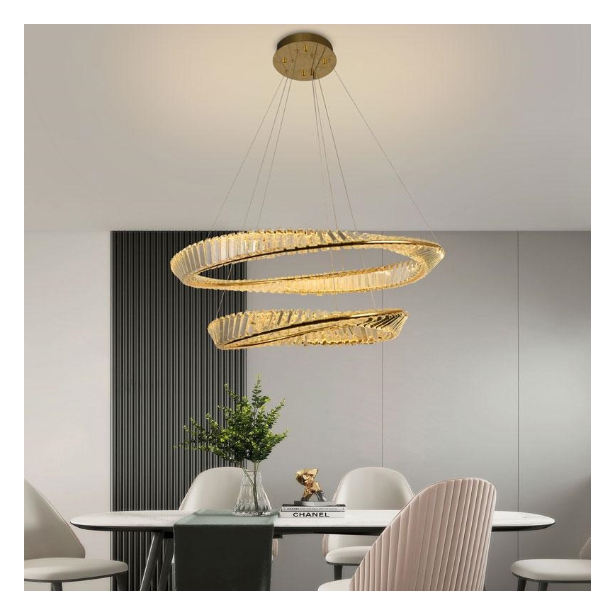 LED dimbare kristallen hanglamp aan kabel LED/90W/230V 3000-6500K goud/chroom + afstandsbediening