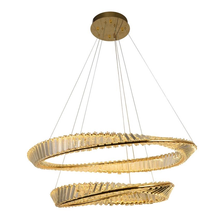 LED dimbare kristallen hanglamp aan kabel LED/90W/230V 3000-6500K goud/chroom + afstandsbediening