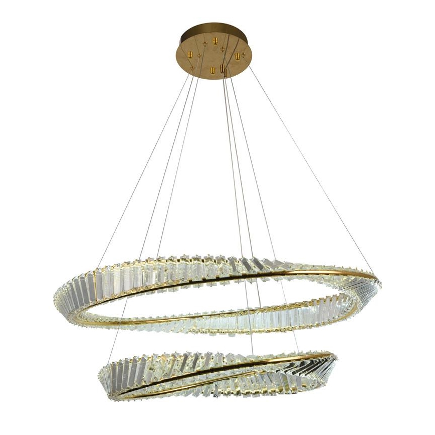 LED dimbare kristallen hanglamp aan kabel LED/90W/230V 3000-6500K goud/chroom + afstandsbediening