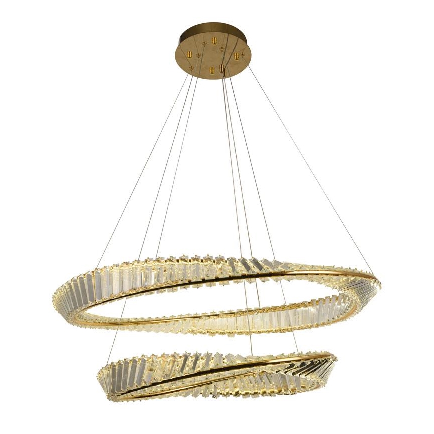 LED dimbare kristallen hanglamp aan kabel LED/90W/230V 3000-6500K goud/chroom + afstandsbediening