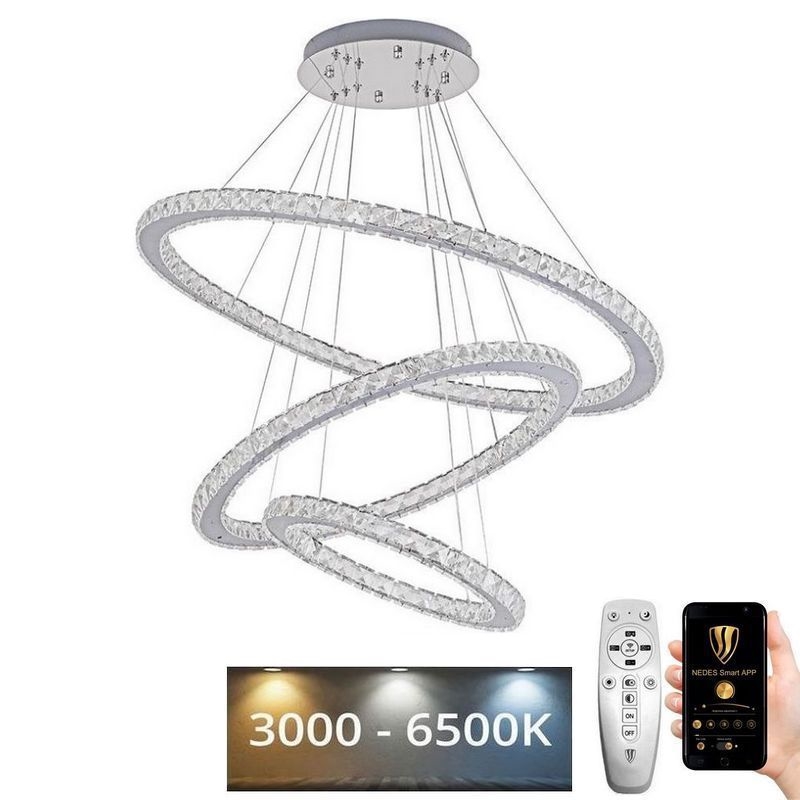 LED dimbare kristallen hanglamp aan kabel LED/210W/230V 3000-6500K zilver + afstandsbediening
